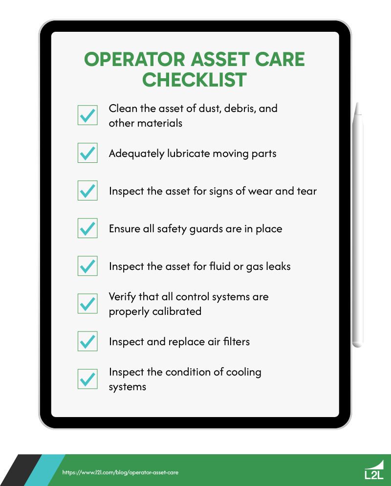 A tablet displaying an operator asset care checklist.